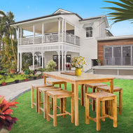 9 Piece Teak Wood Antigua Patio Counter Height Bistro Set with 71" Rectangular Table and 8 Stools
