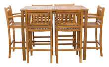 7 Piece Teak Wood Maldives Patio Bistro Bar Set, 55" Bar Table, 2 Barstools with Arms and 4 Armless Barstools - La Place USA Furniture Outlet