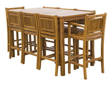 9 Piece Teak Wood Maldives Patio Bistro Bar Set, 71" Bar Table, 2 Barstools with Arms and 6 Armless Barstools - La Place USA Furniture Outlet