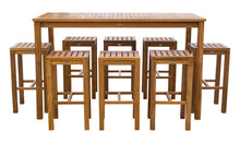 9 Piece Teak Wood Santa Monica Patio Bistro Bar Set, 71" Bar Table and 8 Barstools - La Place USA Furniture Outlet