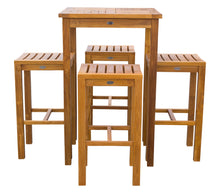5 Piece Teak Wood Havana Small Patio Bistro Bar Set with 27" Square Table and 4 Barstools - La Place USA Furniture Outlet