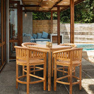 5 Piece Teak Wood Peanut Patio Bistro Bar Set with 4 Bar Chairs and 35" Bar Table