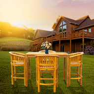 5 Piece Teak Wood Peanut Patio Bistro Bar Set with 4 Bar Chairs and 55" Bar Table