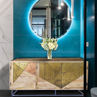 Siena Recycled Mango Wood Bathroom Linen Cabinet with 3 doors - La Place USA Furniture Outlet