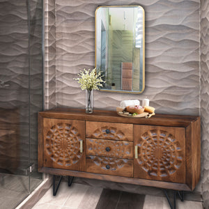 Salta Recycled Mango Wood Bathroom Linen Cabinet with 2 doors, 3 drawers
