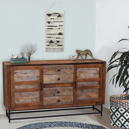 Muyal Recycled Mango Wood Sideboard with 4 Drawers and 2 Doors