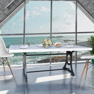 Muan Rustic Grey Wash Mango Wood Dining Table with Ironwork Base - La Place USA Furniture Outlet