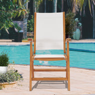 Teak Wood California Reclining Chair with White Batyline Sling - La Place USA Furniture Outlet