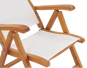 Teak Wood California Reclining Chair with White Batyline Sling - La Place USA Furniture Outlet