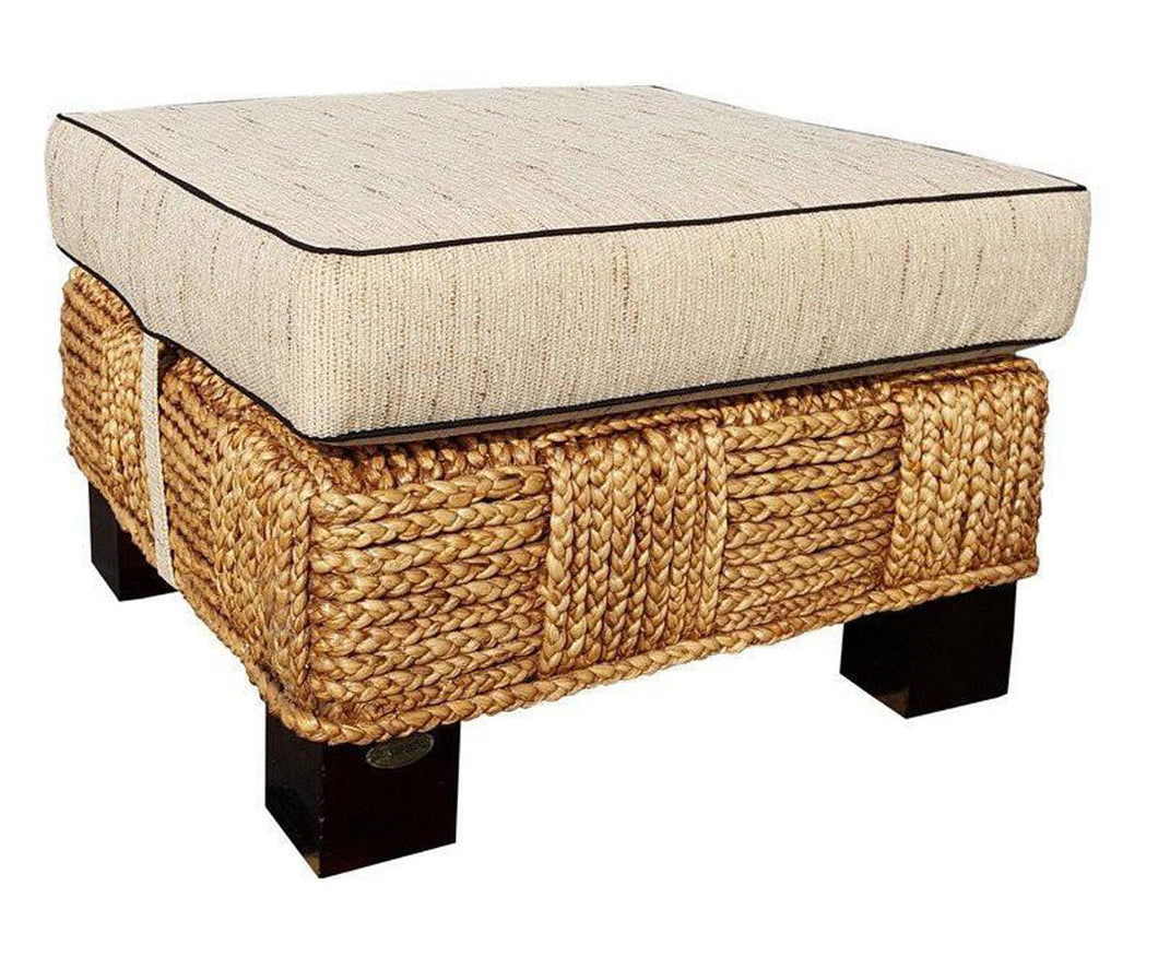 Water Hyacinth Rome Woven Ottoman with Cushion - La Place USA Furniture Outlet