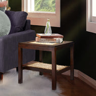 Java Mahogany Side Table with Banana Leaf Inlays - La Place USA Furniture Outlet