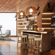 Suar Live Edge Slab Freestanding Bar with Shelf, 98 Inch (choice of table tops) - La Place USA Furniture Outlet