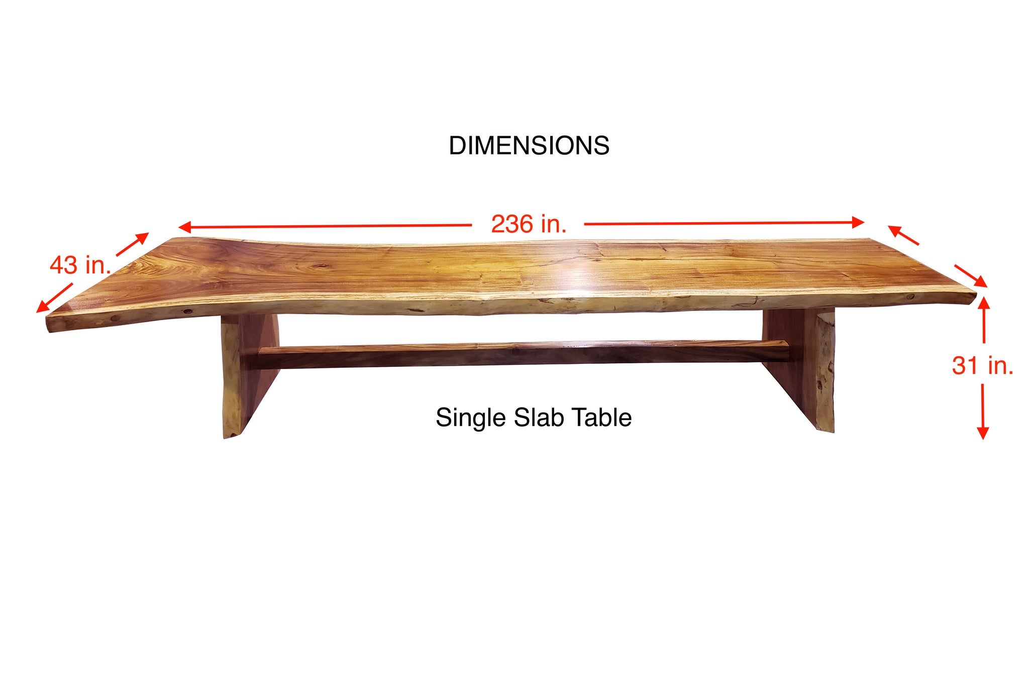 Suar Live Edge Single Slab Hardwood Dining Table/Conference Table, 236 ...