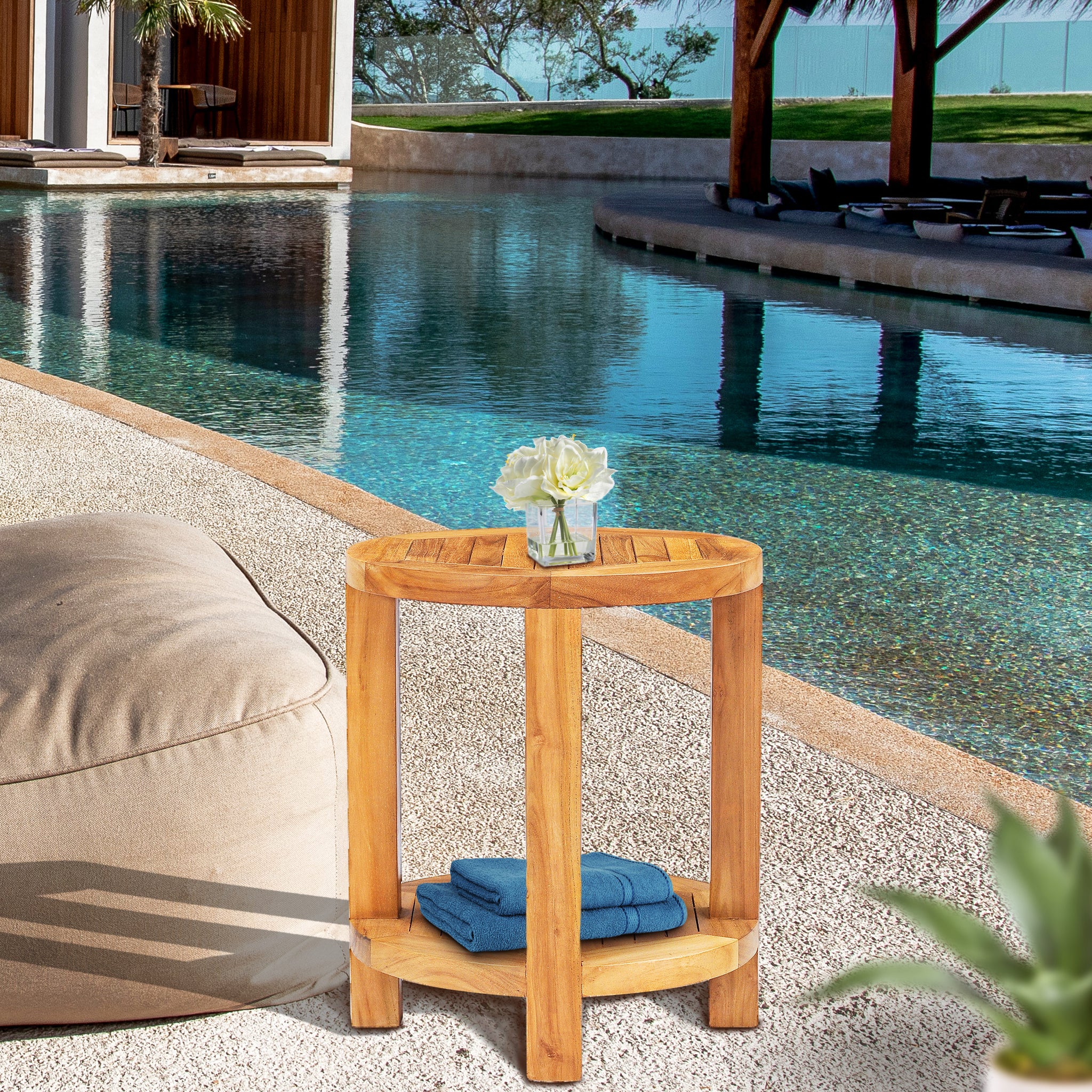 Teak Wood Tundra Round Patio Side Table – La Place USA Furniture Outlet