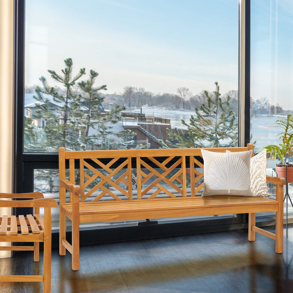 Teak Wood Chippendale Triple Bench – La Place USA Furniture Outlet