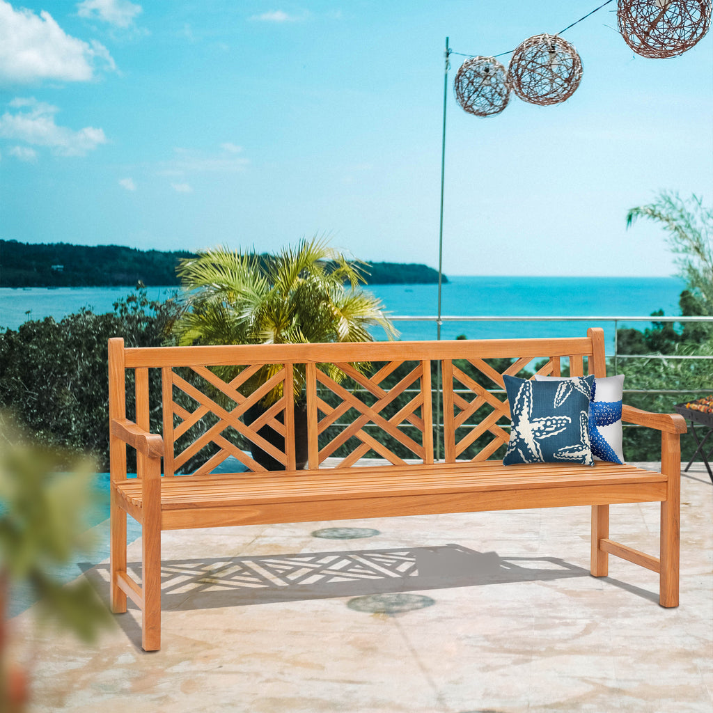 Teak Wood Chippendale Triple Bench – La Place USA Furniture Outlet