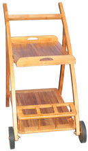 Teak Wood Serving Trolley with Serving Tray, Bottle Holders and Rubber Wheels - La Place USA Furniture Outlet