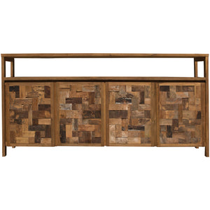 Recycled Teak Wood Mozaik Media Center / Buffet with 4 Wooden Doors - La Place USA Furniture Outlet