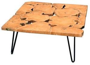 Teak Wood Square Coffee Table with Iron Legs - La Place USA Furniture Outlet