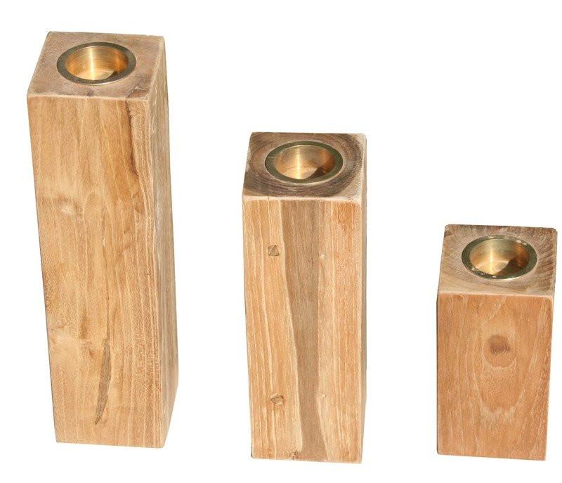 Recycled Teak Wood Candleholder, set of 3 - La Place USA Furniture Outlet
